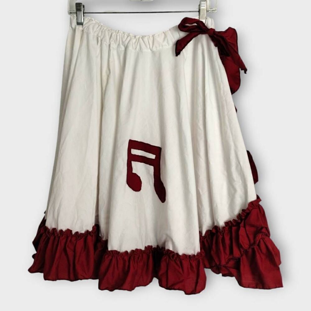 Womens Costume Music Skirt Full Midi White Burgundy Note‎ Halloween Cosplay